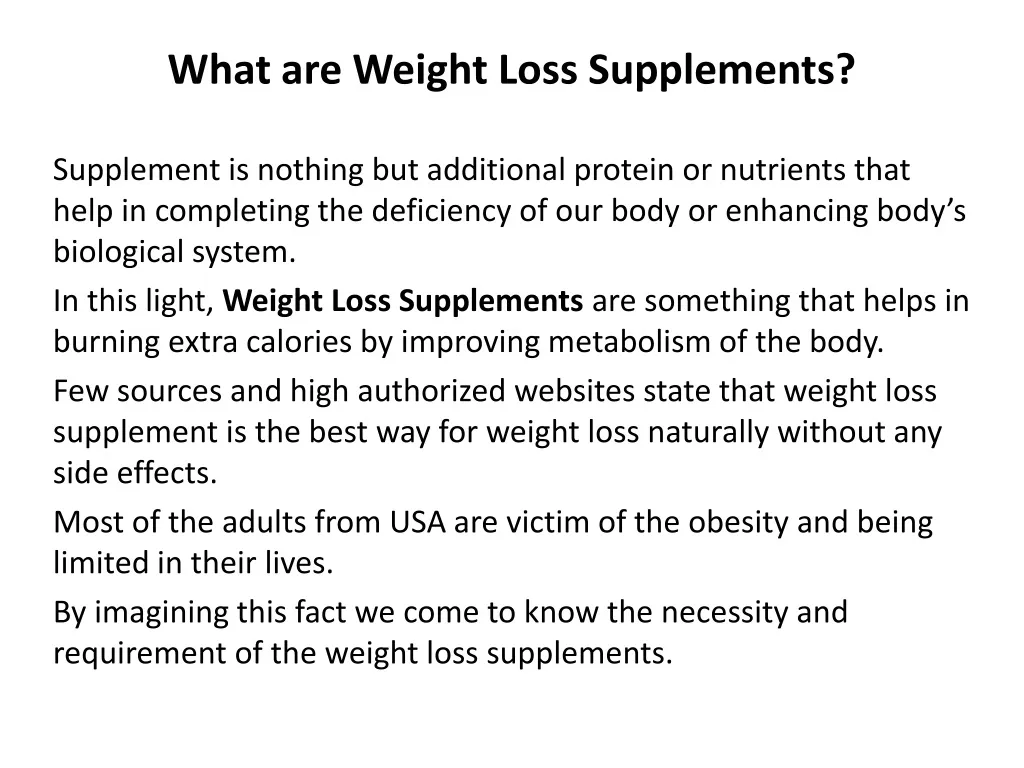 what are weight loss supplements