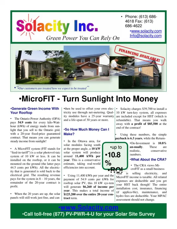 Solacity Inc. Ontario MicroFIT Program Information Brochure