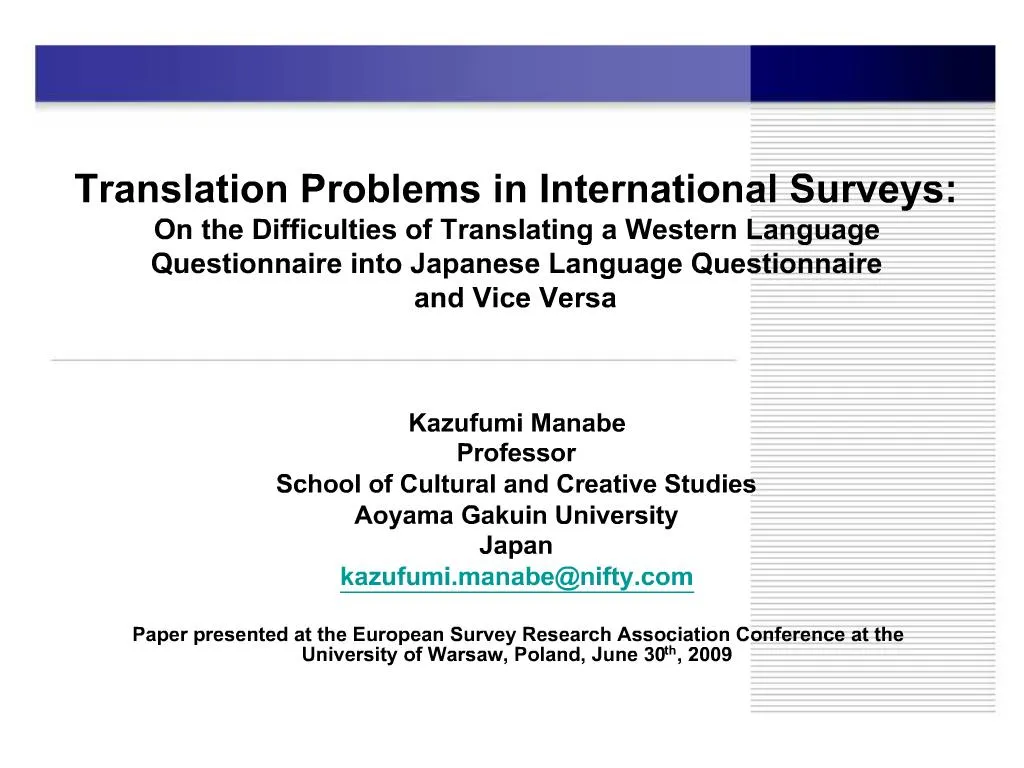 PPT - Translation Problems In International Surveys: On The ...