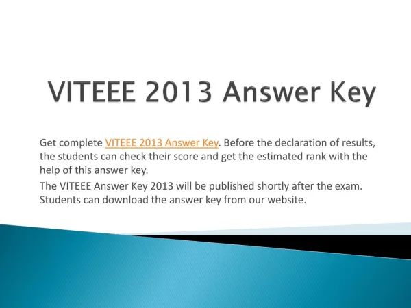 VITEEE 2013 Answer Key and Solutions