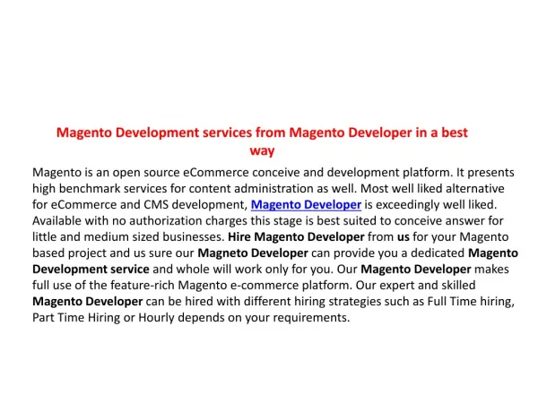Magento Development services from Magento Developer