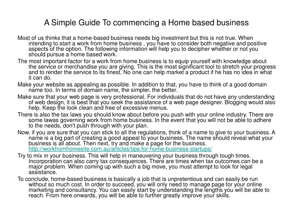 a simple guide to commencing a home based business