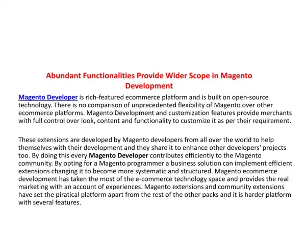 Abundant Functionalities Provide Wider Scope in Magento