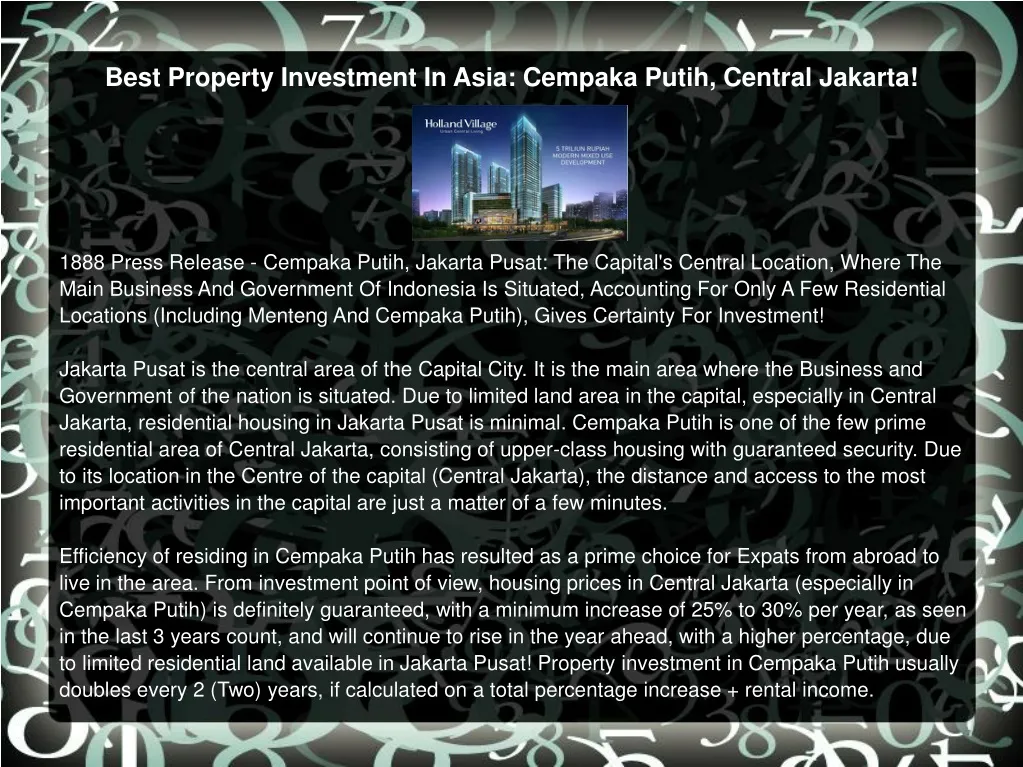 best property investment in asia cempaka putih