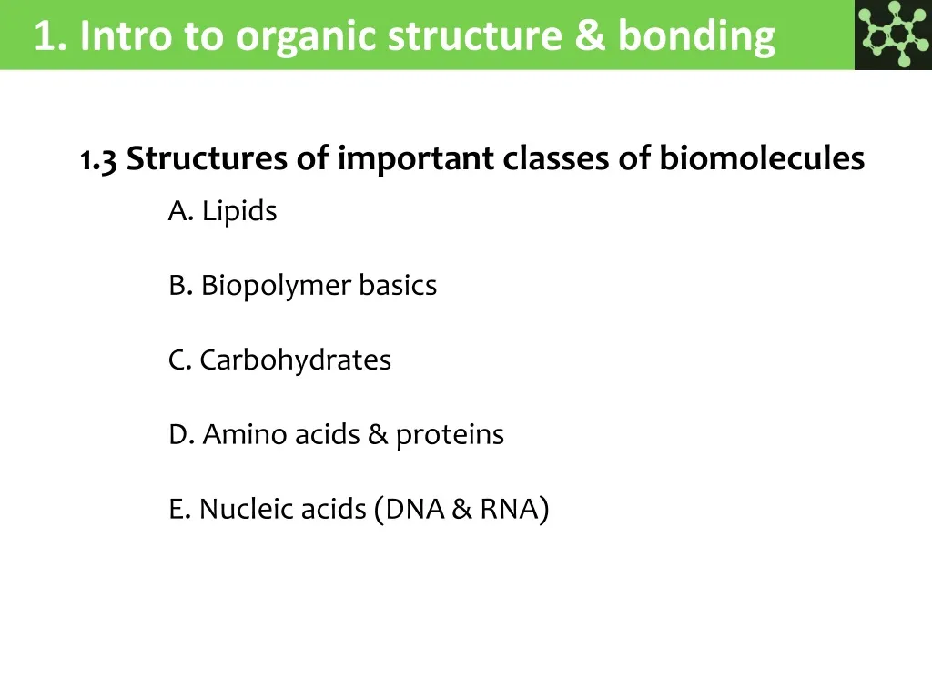 1 intro to organic structure bonding