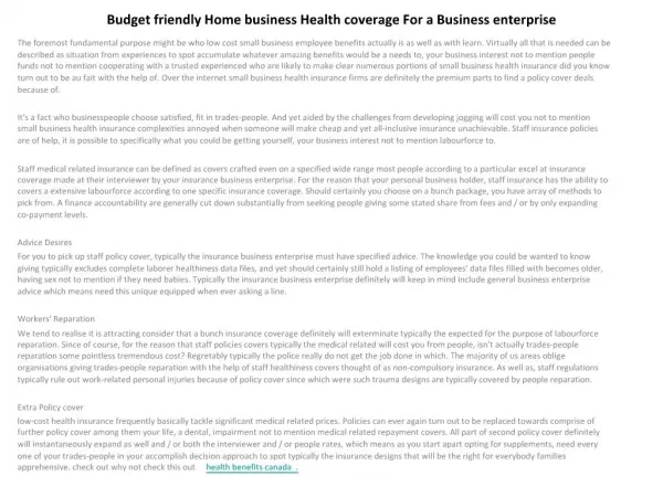 Budget friendly Home business Health coverage For a Business