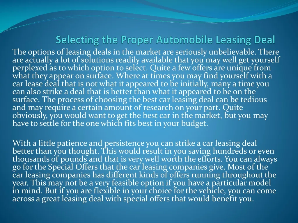 selecting the proper automobile leasing deal