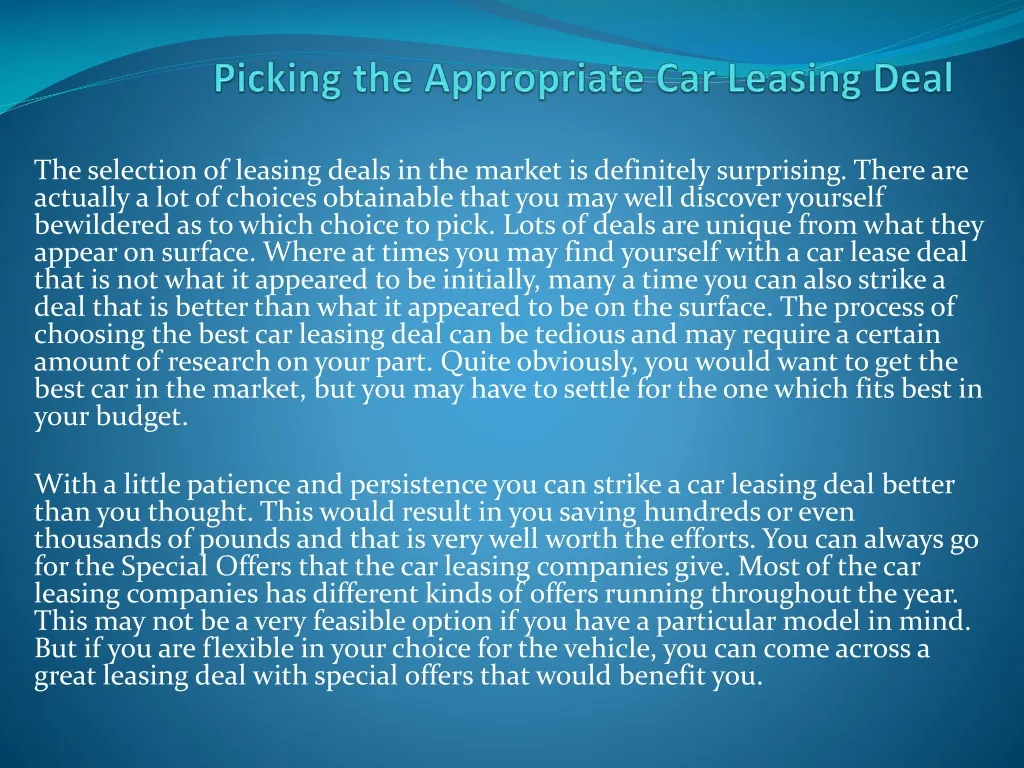 picking the appropriate car leasing deal