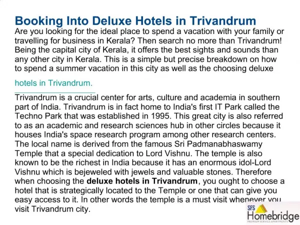Booking Into Deluxe Hotels in Trivandrum