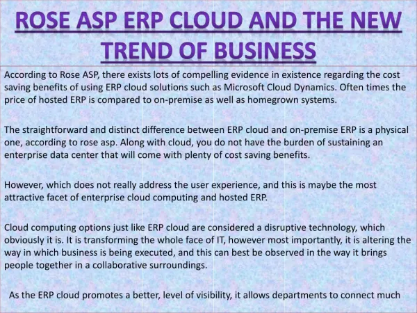 Rose ASP ERP Cloud and the New Trend of Business