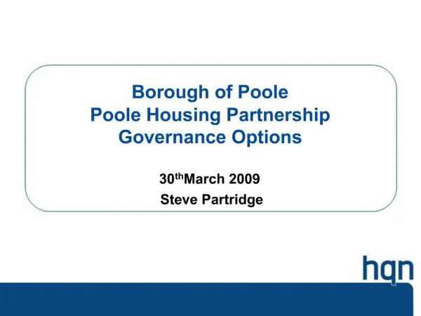 Borough of Poole Poole Housing Partnership Governance Options