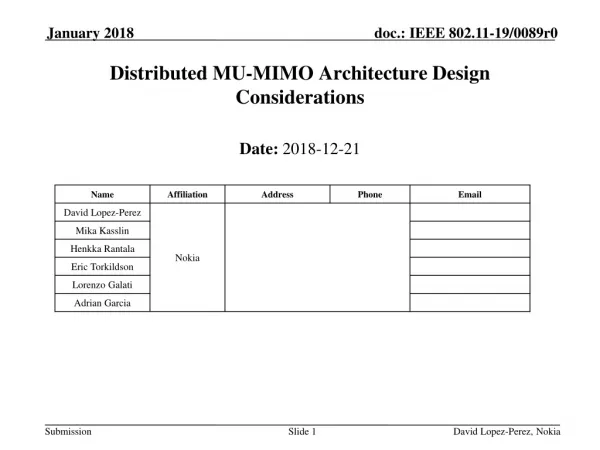 Distributed MU-MIMO Architecture Design Considerations