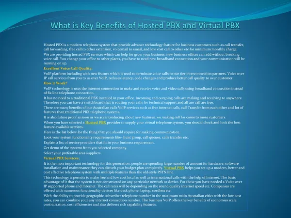 What is Key Benefits of Hosted PBX and Virtual PBX
