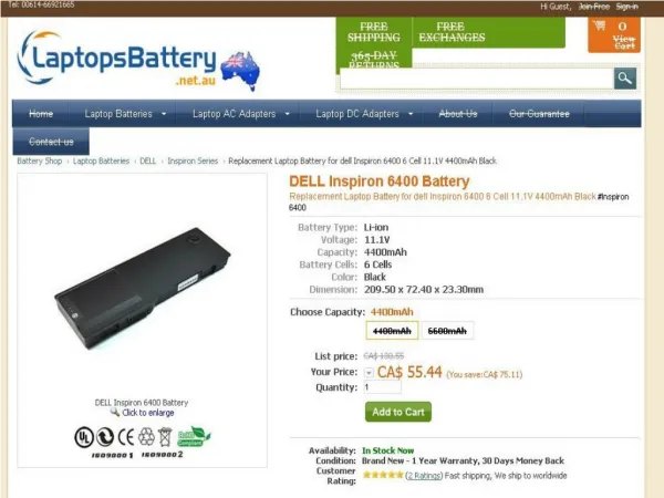 Dell Inspiron 6400 Battery Offers Huge Capacity for Your Lap