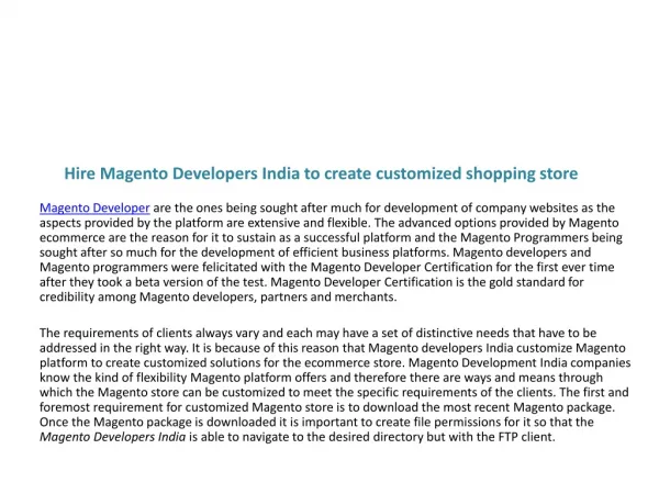Hire Magento Developers India to create customized shopping