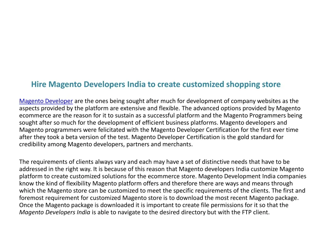 hire magento developers india to create customized shopping store