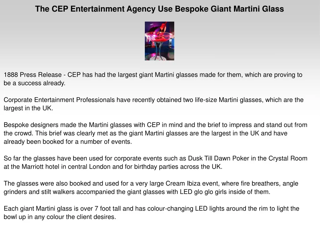 the cep entertainment agency use bespoke giant