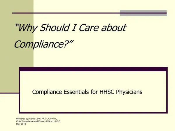 Why Should I Care about Compliance