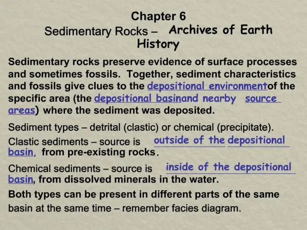 Chapter 6 Sedimentary Rocks Archives of Earth History