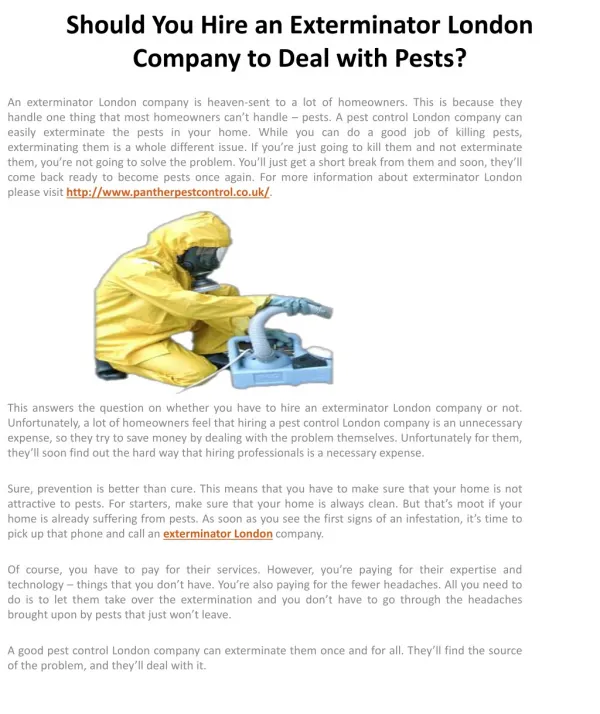 Should You Hire an Exterminator London Company to Deal with