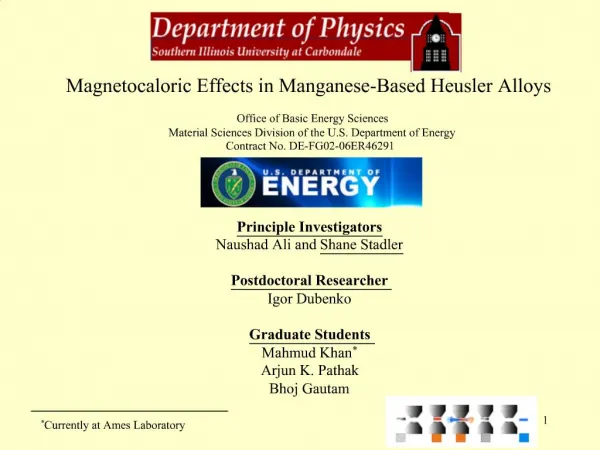 Magnetocaloric Effects in Manganese-Based Heusler Alloys Office of Basic Energy Sciences Material Sciences Division of