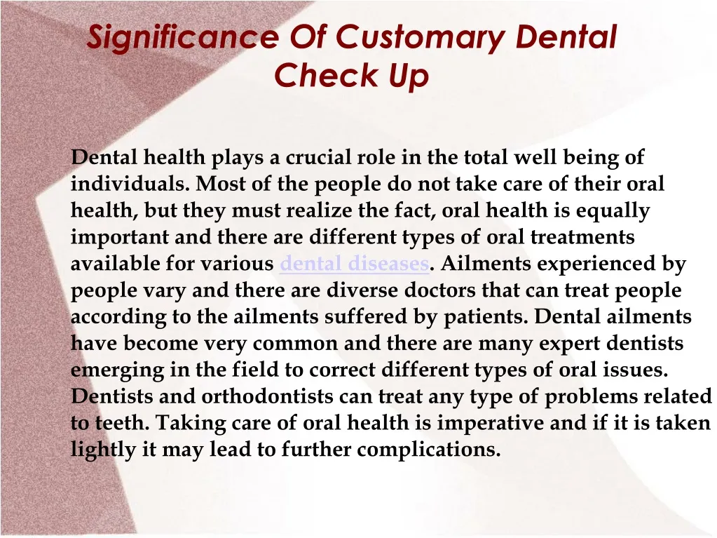 significance of customary dental check up