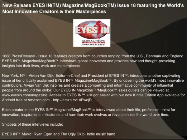 New Release EYES IN(TM) Magazine/MagBook(TM) Issue
