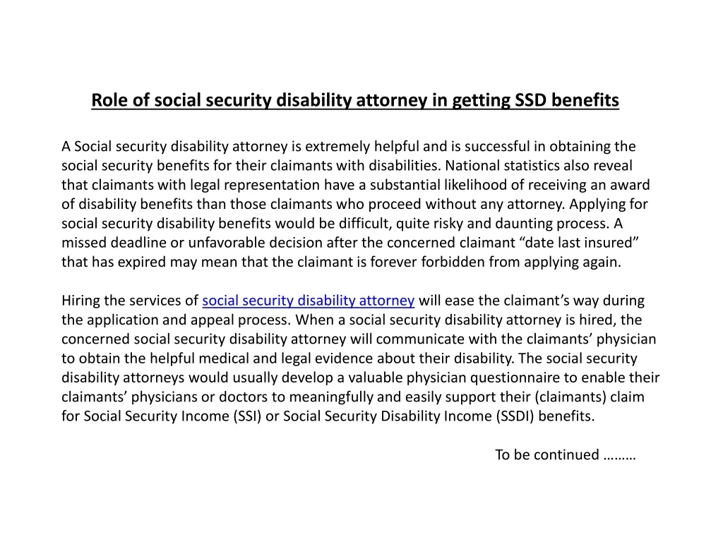 role of social security disability attorney in getting ssd benefits