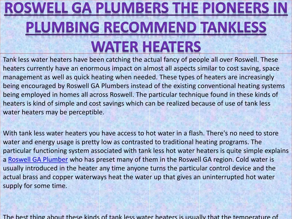 roswell ga plumbers the pioneers in plumbing recommend tankless water heaters