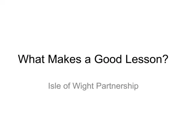 What Makes a Good Lesson