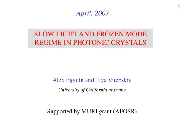 SLOW LIGHT AND FROZEN MODE REGIME IN PHOTONIC CRYSTALS