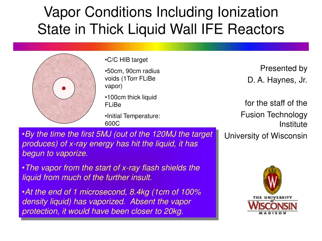 vapor conditions including ionization state in thick liquid wall ife reactors