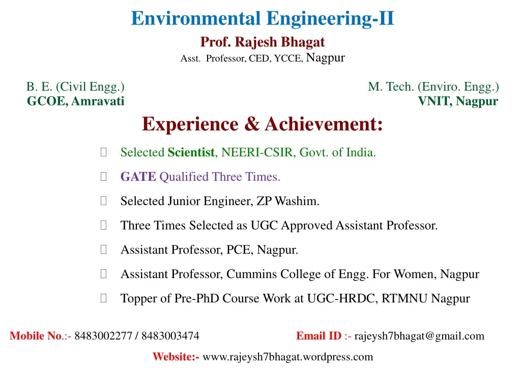 environmental engineering ii prof rajesh bhagat
