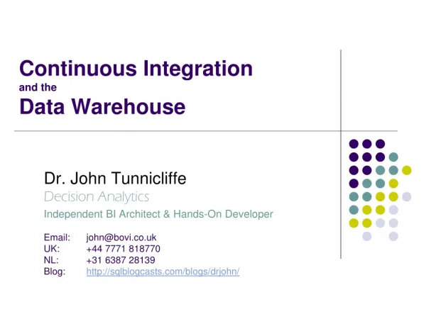 Continuous Integration and the Data Warehouse