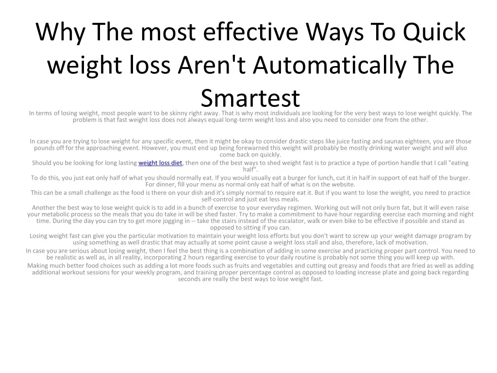 why the most effective ways to quick weight loss aren t automatically the smartest