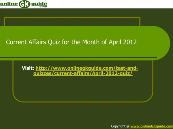 Current Affairs Quiz April 2012