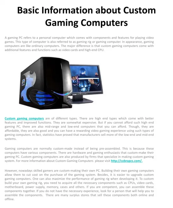 Basic Information about Custom Gaming Computers