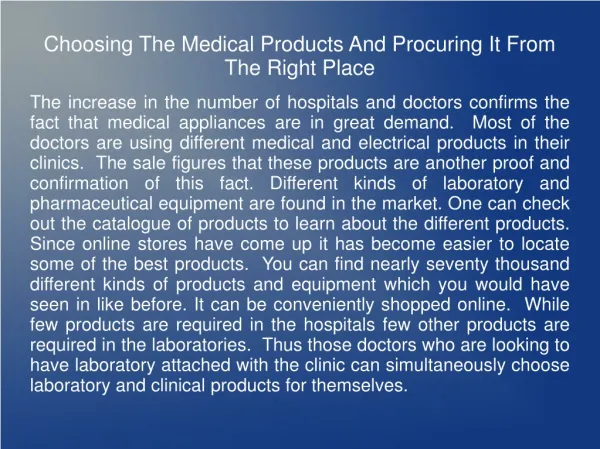 Procuring Medical Products