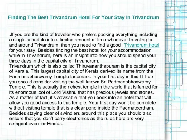 Finding the Best Hotel for Your Stay in Trivandrum