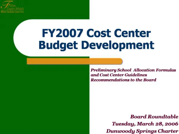 FY2007 Cost Center Budget Development