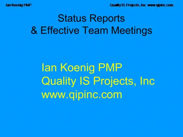 Status Reports Effective Team Meetings