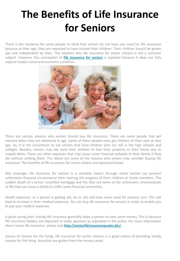 The Benefits of Life Insurance for Seniors