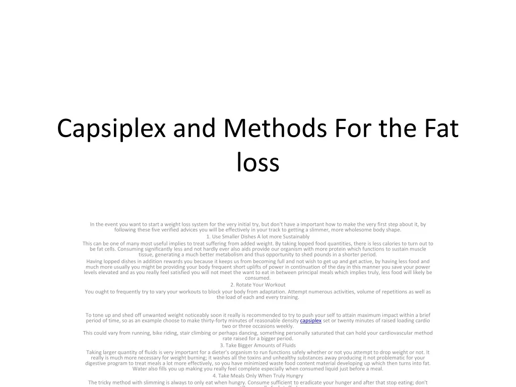 capsiplex and methods for the fat loss
