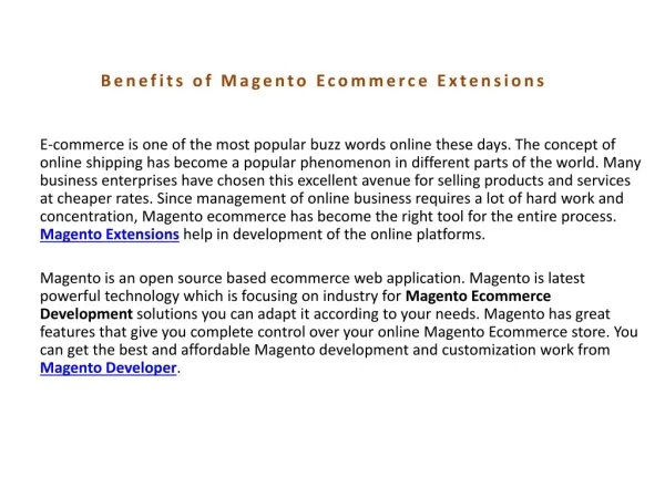 Benefits of Magento Ecommerce Extensions