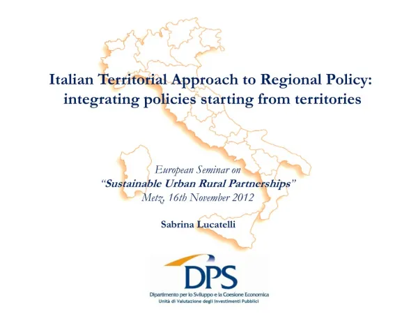 Italian Territorial Approach to Regional Policy: integrating policies starting from territories