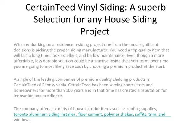Vinyl Siding Manufacturers