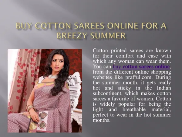 Buy cotton sarees online for a breezy summer