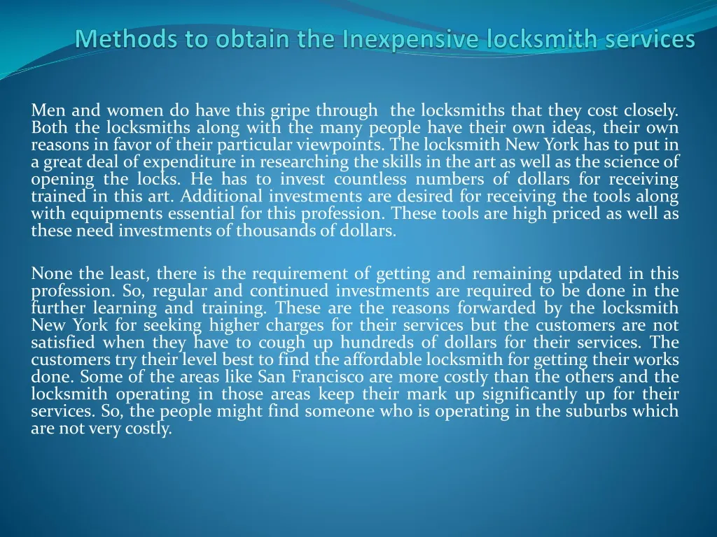 methods to obtain the inexpensive locksmith services