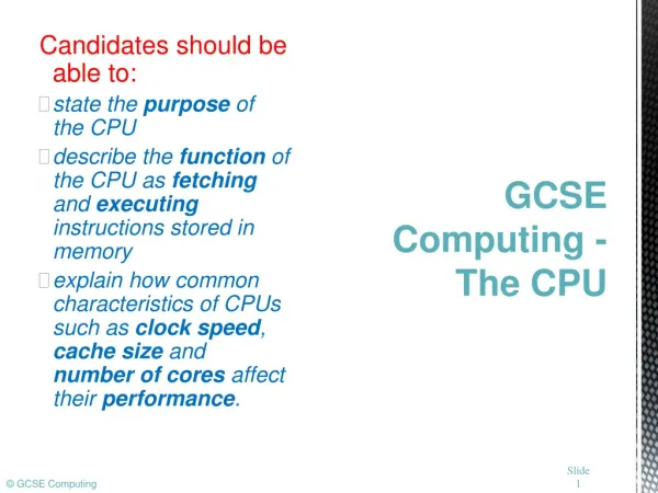 GCSE Computing - The CPU