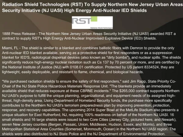Radiation Shield Technologies (RST) To Supply Northern